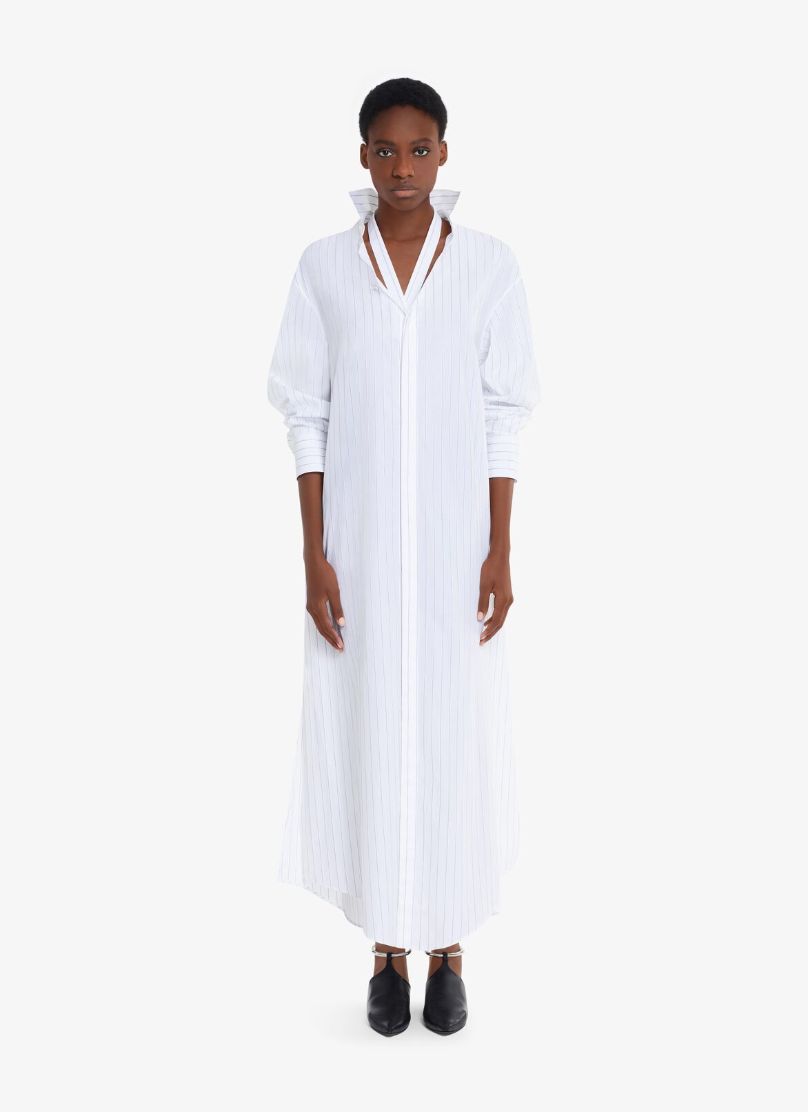 LONG LOOSE STRIPED POPLIN SHIRTDRESS ALAÏA WHITE/BLUE LONG LOOSE STRIPED POPLIN SHIRTDRESS